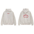 Fog Essentials Oatmeal Cream Fleece‑Lined Oversized Pullover Hoodie Arch Red Logo
