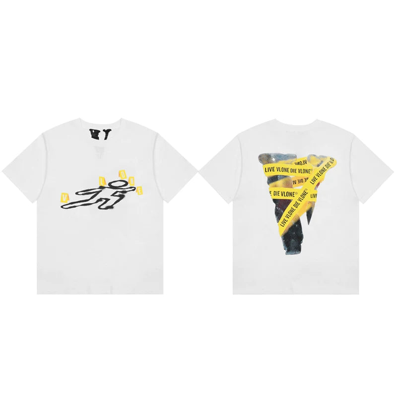 VLONE Yellow Warning Tape Big V Logo Short Sleeve T‑Shirt