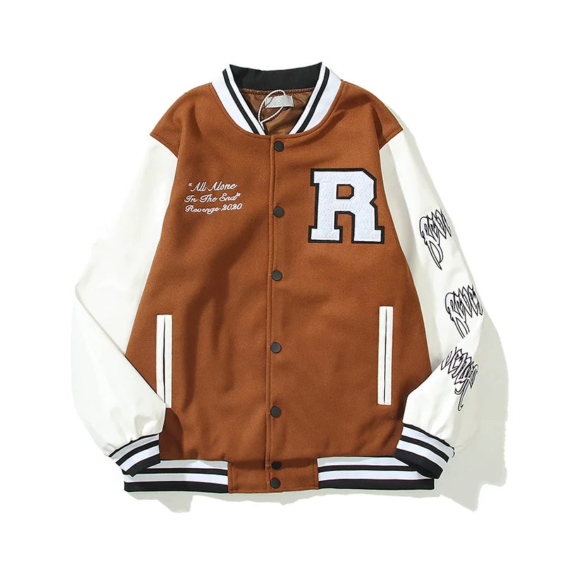 Revenge Embroidered Screaming Skull Varsity Jacket