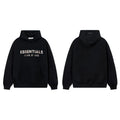 Fog Essentials Black Fleece‑Lined Oversized Pullover Hoodie Metallic Chest Logo