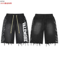 VALEFOREVER Black Washed Denim Shorts with White Graphic Print