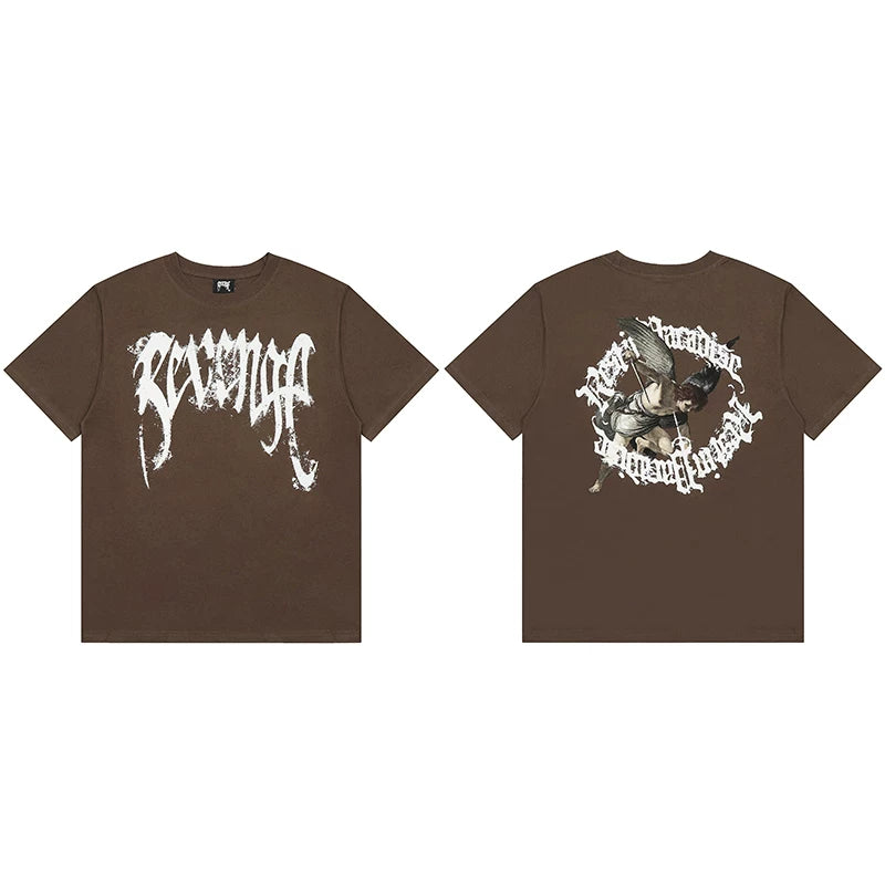 Revenge Distressed Gothic Logo Angel Graphic T‑Shirt