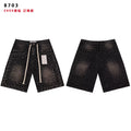 VALEFOREVER Black Sanded Denim Shorts Full Rhinestone Studded