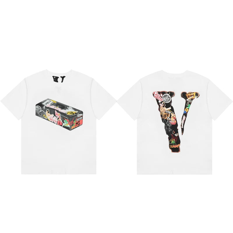 VLONE Sticker Bomb Box Big V Logo Short Sleeve T‑Shirt