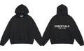 Fog Essentials Black Zip‑Up Hoodie, Contrast White Bold Back Logo Oversized Street‑Wear Jacket