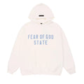Fog Essentials Off‑White Oversized Hoodie Blue “FEAR OF GOD STATE” Chest Print