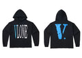 VLONE Blue‑White Big V Logo Hoodie