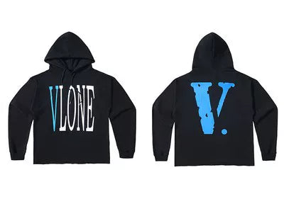 VLONE Blue‑White Big V Logo Hoodie