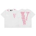 VLONE Pink Lip Kiss Pattern Big V Logo Short Sleeve T‑Shirt