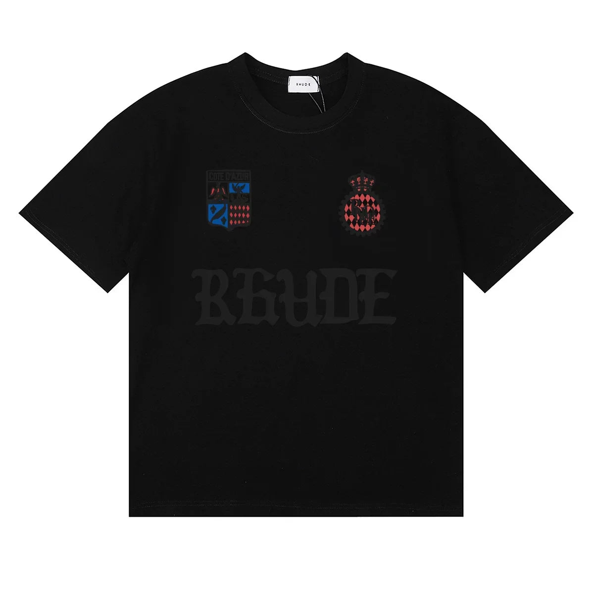 rhude复古标语徽标logo印花小众潮牌圆领宽松短袖T恤男女情侣装 (2)