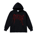 Revenge Red Rhinestone Gothic Script Logo Pullover Hoodie