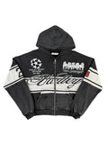 Valley Vintage Racing‑Style Zip‑Up Hoodie, Unisex Black Washed Streetwear Jacket