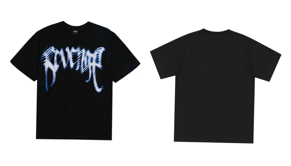 Revenge Blur Glitch Blue‑White Gothic Logo T‑Shirt