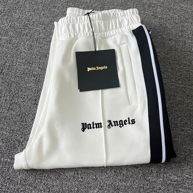 Palm Angels White Black Stripe Track Pants Unisex