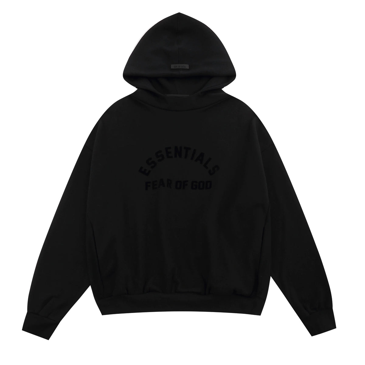 Fog Essentials Black Oversized Pullover Hoodie Arch Chest Logo
