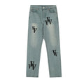VLONE Black Embroidered Big V Straight‑Leg Jeans