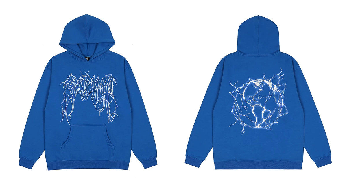Revenge White Lightning Globe‑Skull Hoodie