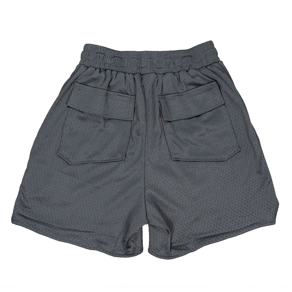Rhude Large Logo Applique Mesh Streetwear Drawstring Dark Grey Shorts