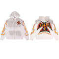 Valley Dreams Waffle‑Knit Flame Zip‑Up Hoodie, White Vintage Washed Full‑Back Print Oversized Streetwear Unisex Jacket