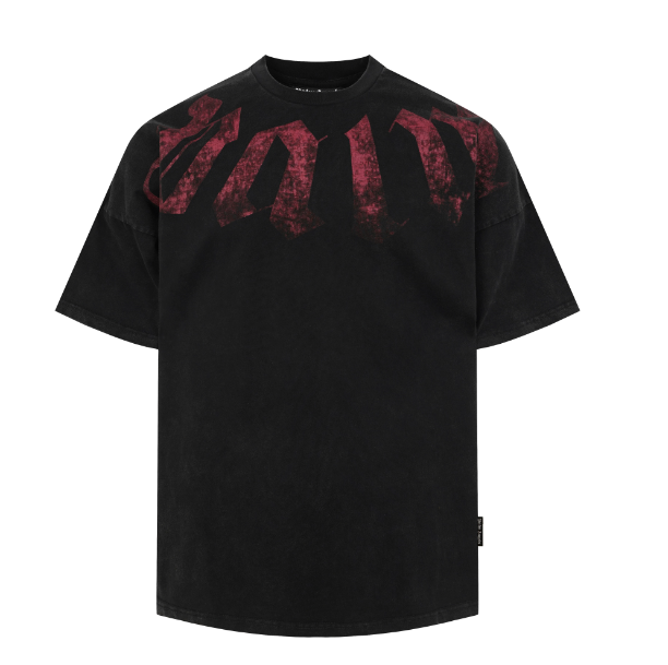 Palm Angels Black Washed Burgundy Gothic Print Tee