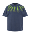 Palm Angels Navy Washed Green Gothic Print Tee