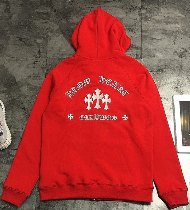Chrome Hearts Red Triple Cross Zip Up Hoodie Streetwear Essential